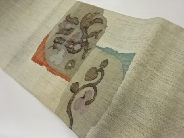 JAPANESE NAGOYA OBI / TSUMUGI / WOVEN ABSTRACT BIRD